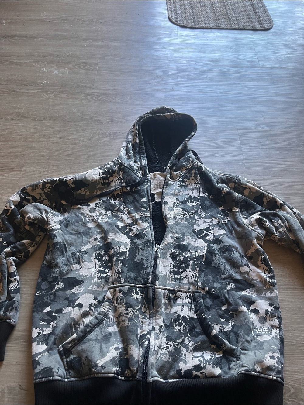 Men’s/ women zip up Hooded Jacket in Gray Skull Camo Print